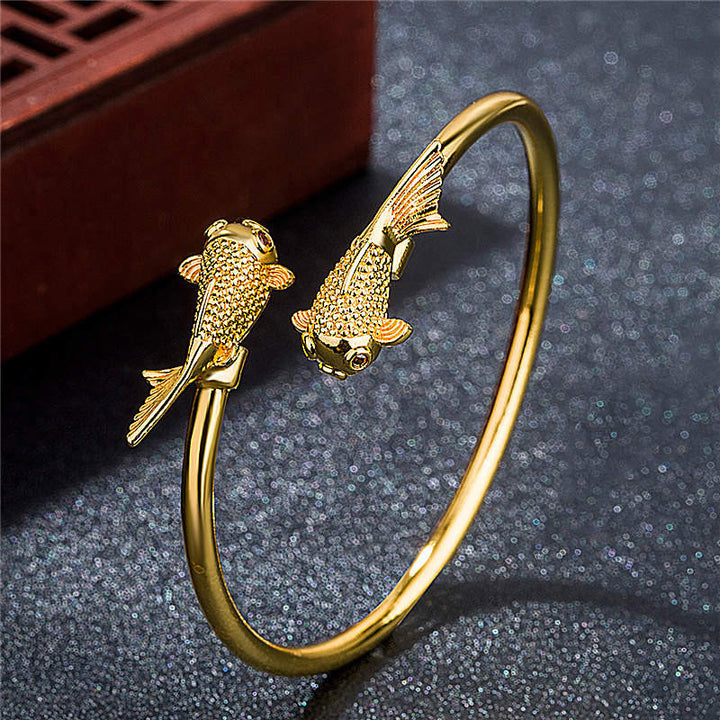 Buddha Stones Double Koi Fish Copper Prosperity Wealth Bracelet - image 1