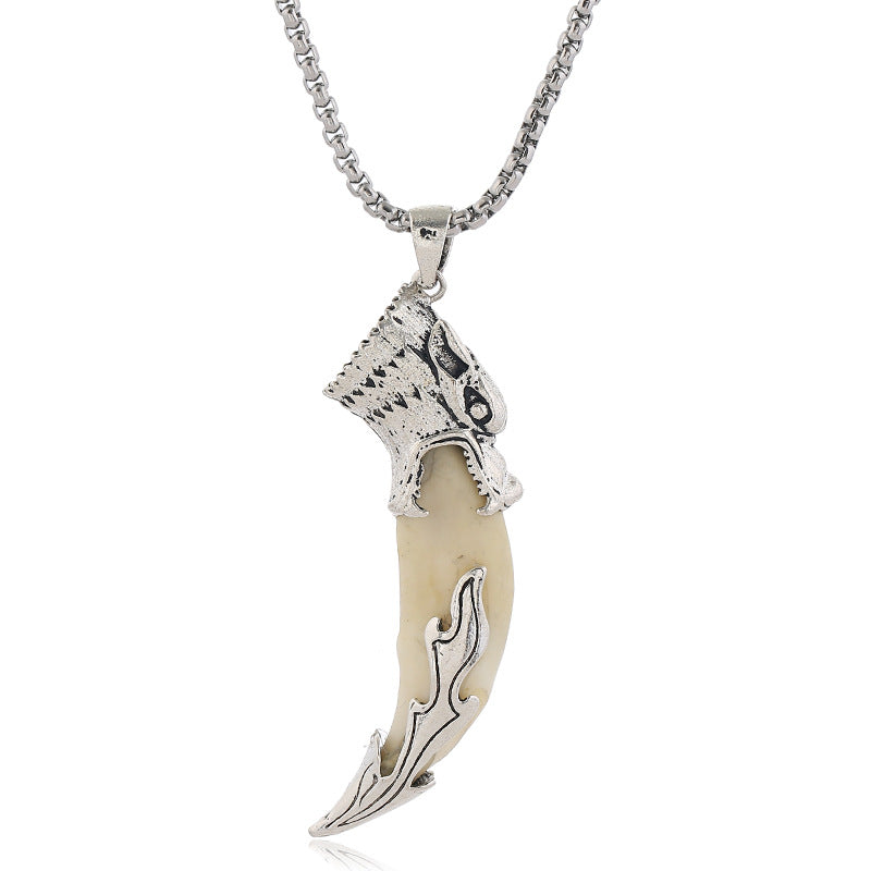 Buddha Stones Imitation Wolf Tooth Titanium Steel Balance Necklace Pendant - image 9