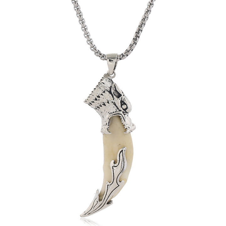 Buddha Stones Imitation Wolf Tooth Titanium Steel Balance Necklace Pendant - image 9