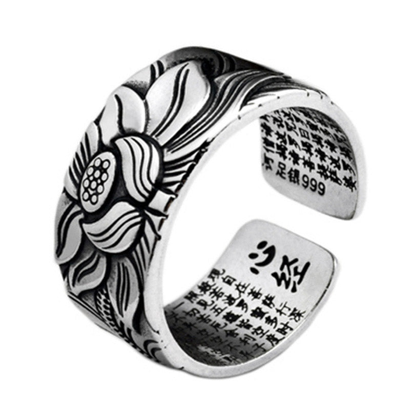 Buddha Stones Tibetan Lotus White Copper Enlightenment Ring - Lotus White Copper Ring - image 0