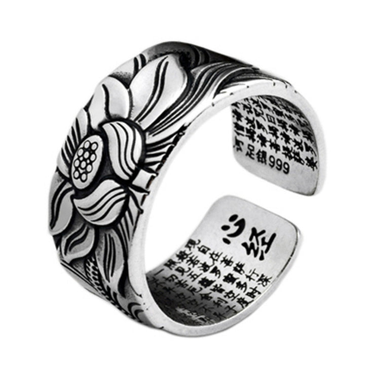 Buddha Stones Tibetan Lotus White Copper Enlightenment Ring - Lotus White Copper Ring - image 0