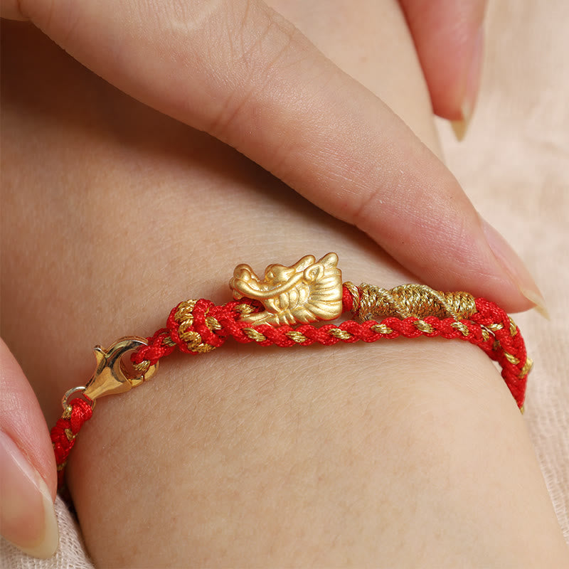 Buddha Stones 999 Sterling Silver Handcrafted Dragon Luck Eight Thread Knot Red String Braided Bracelet - image 4