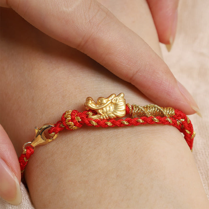 Buddha Stones 999 Sterling Silver Handcrafted Dragon Luck Eight Thread Knot Red String Braided Bracelet - image 4