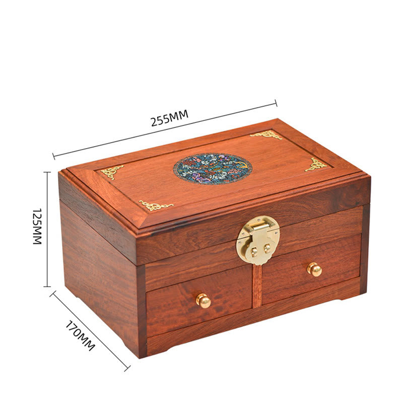 Antique Handmade Rosewood Jewelry Storage Box Lockable Large Double Layer Flower Wooden Gift Organizer Box - image 20