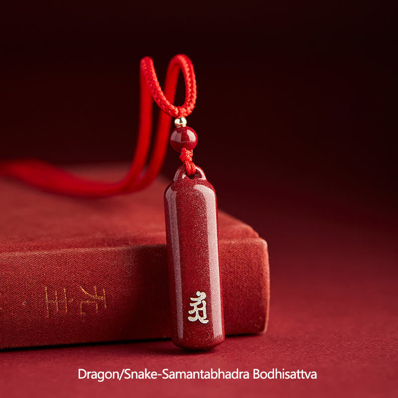 Buddha Stones Chinese Zodiac Natal Buddha Cinnabar Amulet Protection String Necklace Pendant - Red - Dragon/Snake-Samantabhadra Bodhisattva - image 23