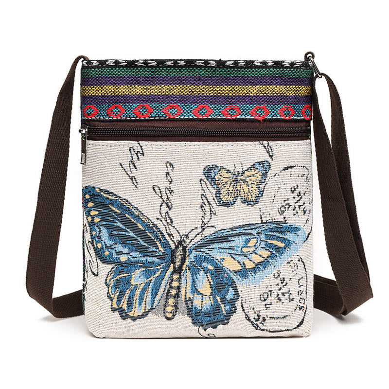 Buddha Stones Elephant Butterfly Embroidered Canvas Tote Bag Shoulder Bag Crossbody Bag - Blue Butterfly - image 9