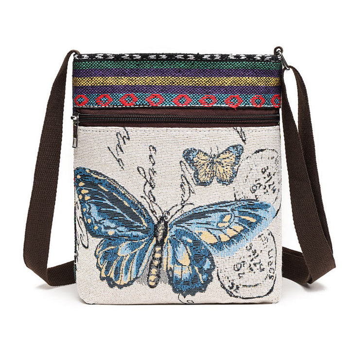 Buddha Stones Elephant Butterfly Embroidered Canvas Tote Bag Shoulder Bag Crossbody Bag - Blue Butterfly - image 9