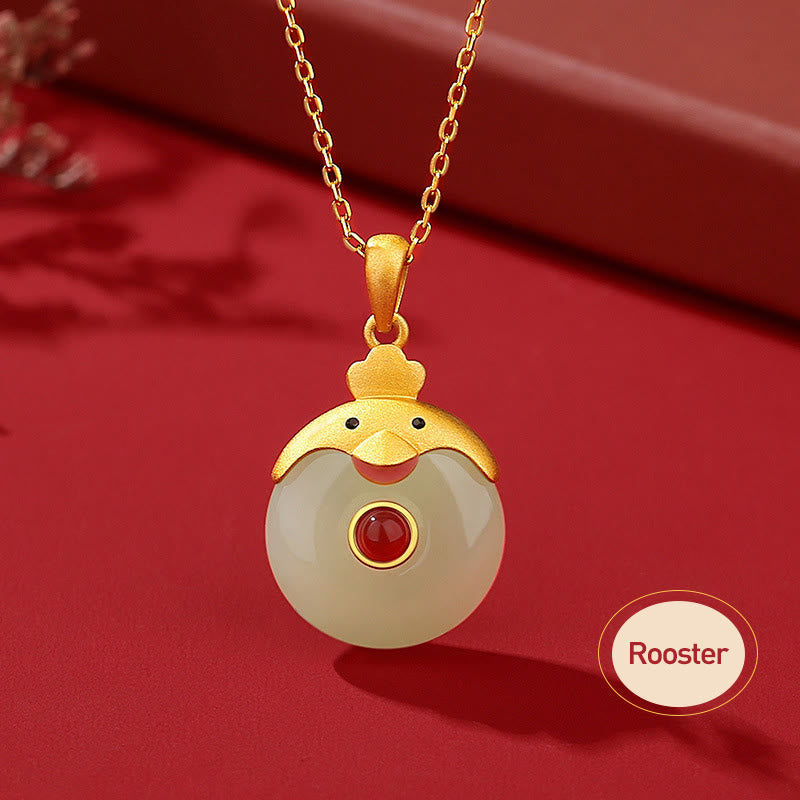 Buddha Stones 925 Sterling Silver Hetian Jade Chinese Zodiac Year of the Dragon Red Agate Luck Protection Necklace Pendant - Rooster - image 19