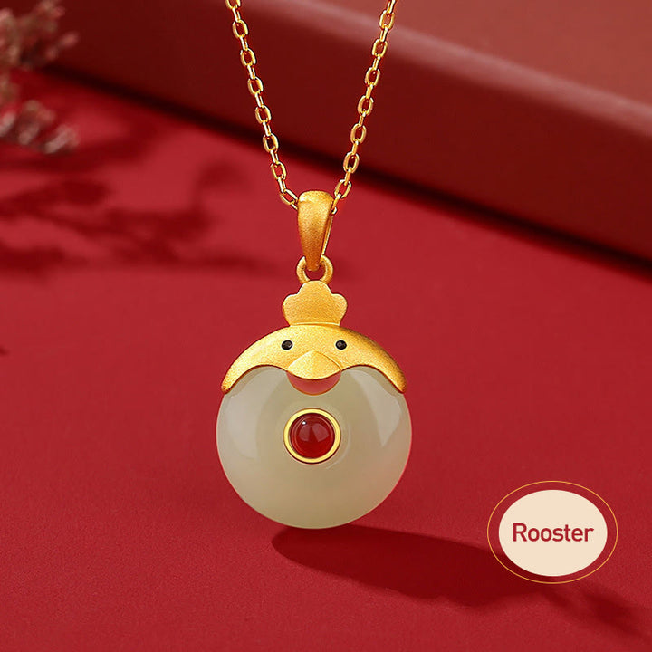 Buddha Stones 925 Sterling Silver Hetian Jade Chinese Zodiac Year of the Dragon Red Agate Luck Protection Necklace Pendant - Rooster - image 19
