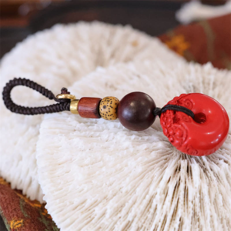 Buddha Stones Natural Cinnabar PiXiu Peace Buckle Blessing Car Key Chain - image 1