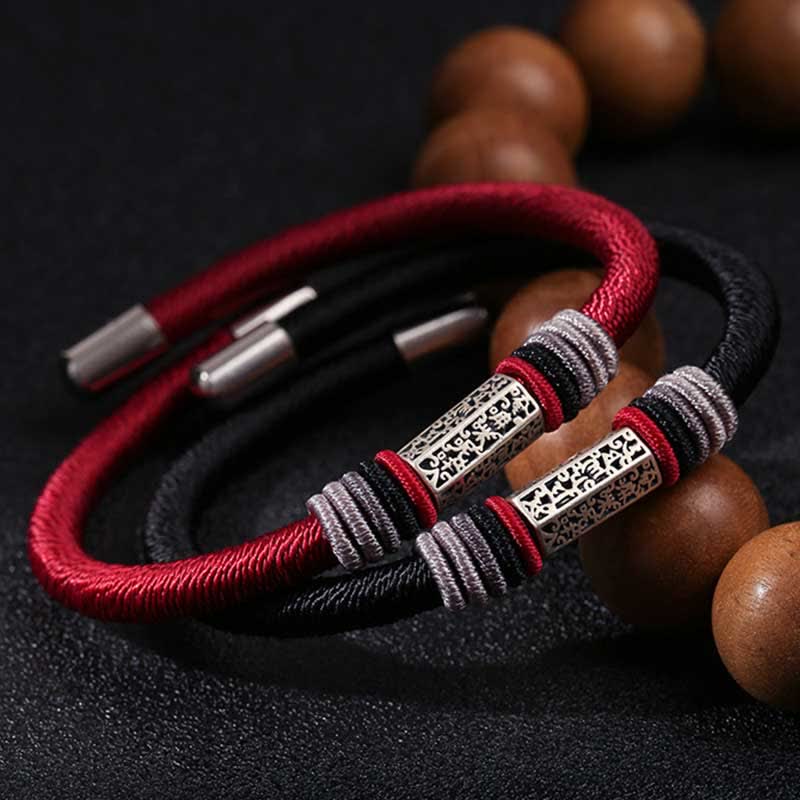 Buddha Stones 925 Sterling Silver Om Mani Padme Hum Peace Red String Bracelet - image 1