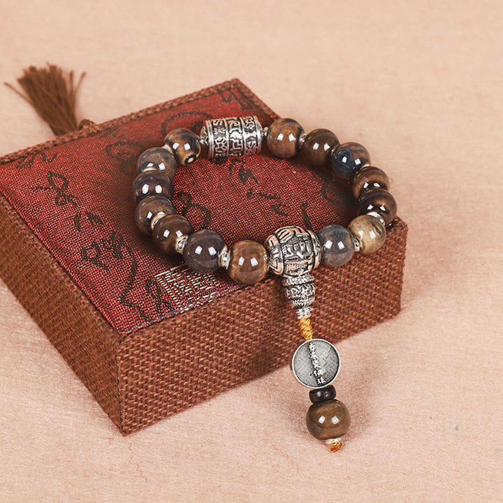 Buddha Stones Tibet Om Mani Padme Hum Prayer Wheel Dorje Vajra Engraved Glass Bead Wisdom Bracelet - Prayer Wheel Om Mani Padme Hum - image 6