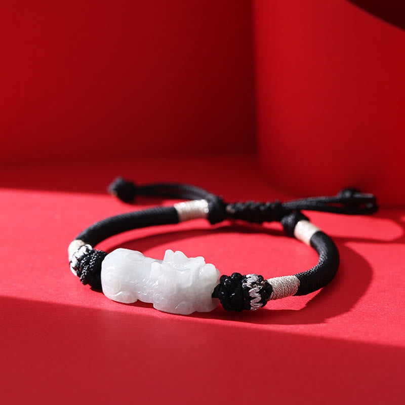 Buddha Stones Handmade Natural Jade PiXiu Luck Prosperity Braided String Bracelet - image 4
