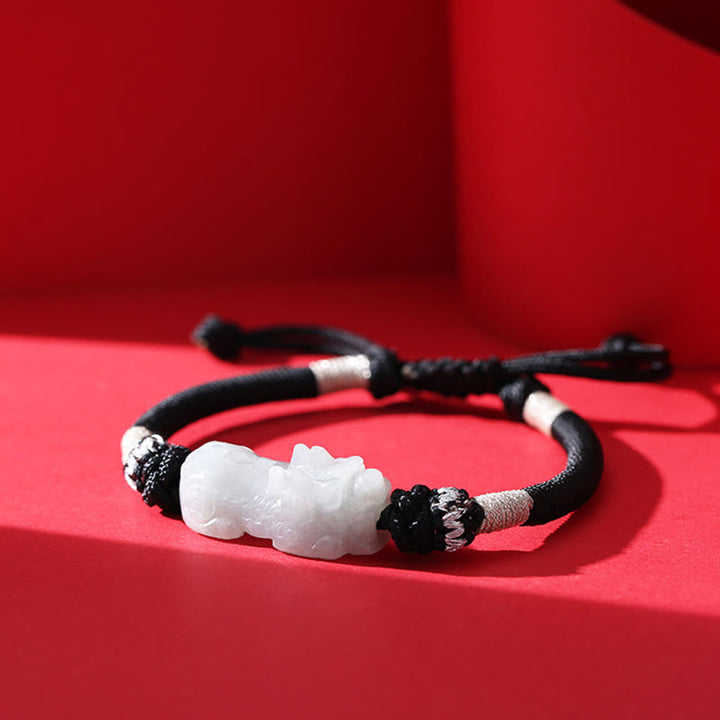 Buddha Stones Handmade Natural Jade PiXiu Luck Prosperity Braided String Bracelet - image 4