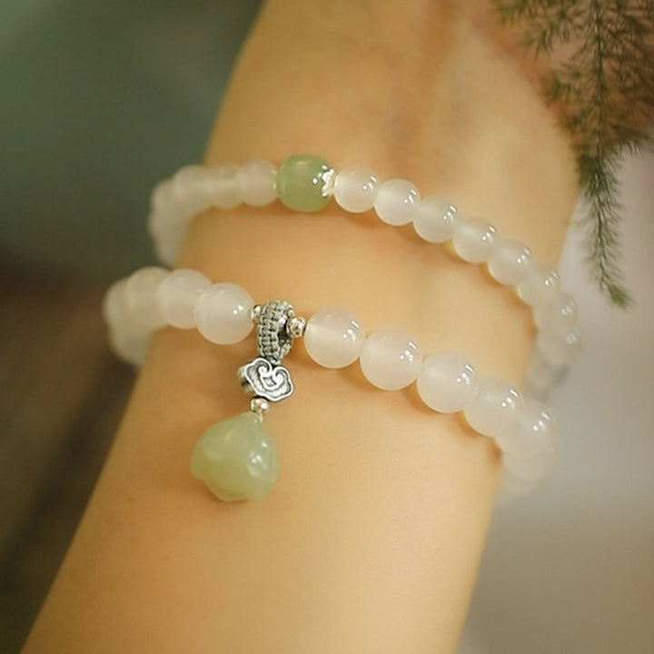 Buddha Stones White Agate Jade Lotus Protection Bracelet - image 3