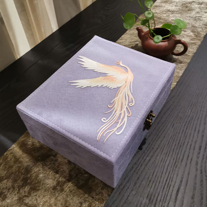 Buddha Stones Purple Phoenix Jewelry Box Organizer Two-Layer Jewelry Storage Box Flannel Box - image 9
