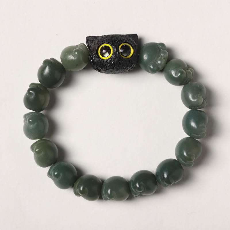 Buddha Stones Natural Bodhi Seed Lovely Paw Ebony Wood Lucky Cat Wisdom Bracelet - Green Bodhi Seed - Simple Version(Wrist Circumference 14-15cm) - image 13