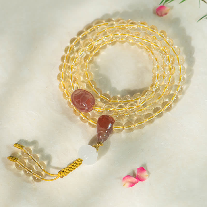Buddha Stones 108 Mala Beads 925 Sterling Silver Natural Citrine Red Agate White Jade Prosperity Charm Bracelet - image 5