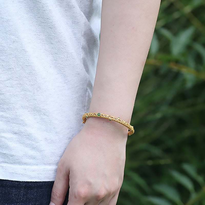 Buddha Stones Cyan Jade Copper Auspicious Clouds Calm Healing Bracelet Bangle - image 7
