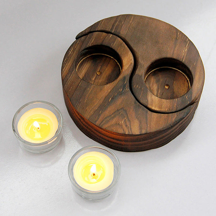 Buddha Stones Yin Yang Wood Candle Holder Meditation Rituals Use Items - image 7