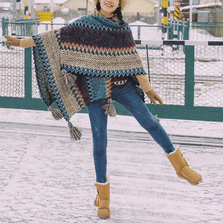 Buddha Stones Tibetan Shawl Blue Beige Red Wavy Pattern Winter Warm Tassel Scarf - image 9