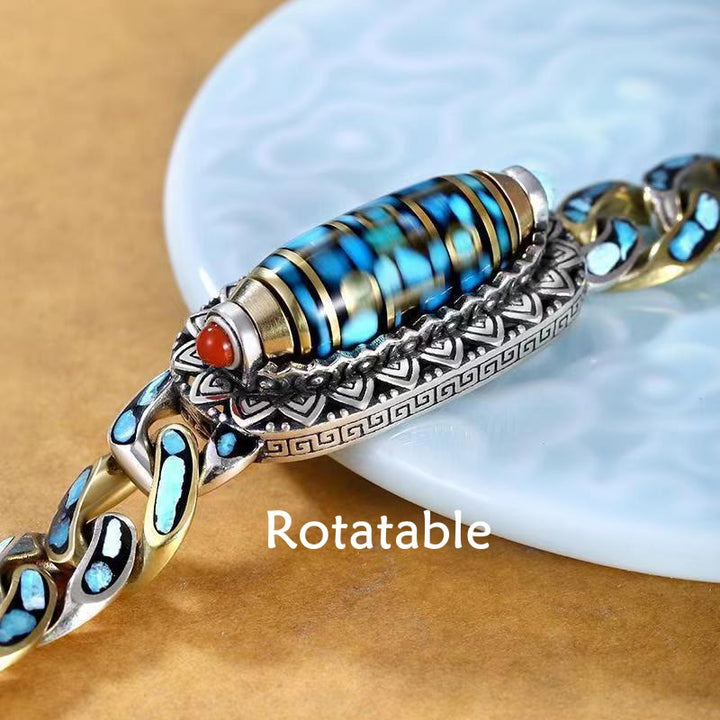 Buddha Stones Tibetan Nine-Eye Dzi Bead Om Mani Padme Hum Turquoise Protection Rotatable Bracelet - image 1