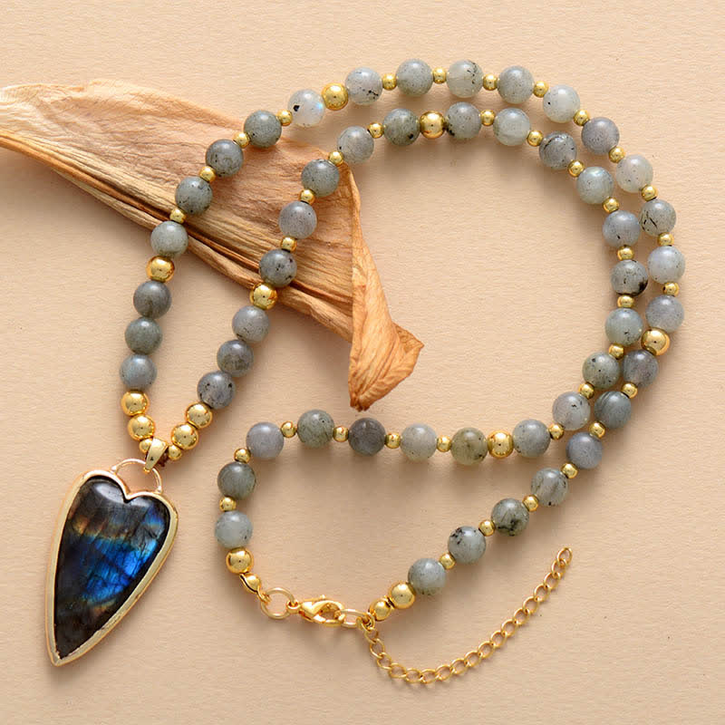 Buddha Stones Labradorite Support Healing Beaded Necklace Pendant - Labradorite - image 0