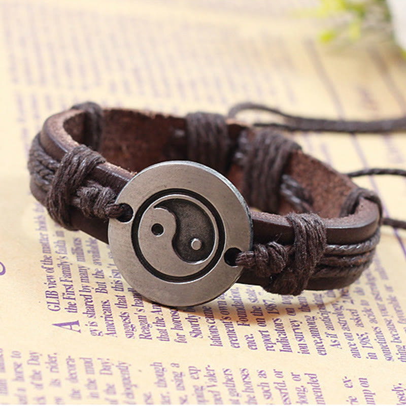 Buddha Stones Retro Yin Yang Leather Harmony String Bracelet - image 7