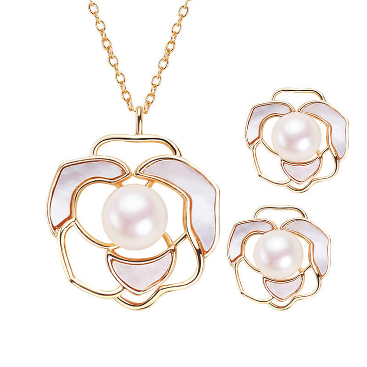Buddha Stones 925 Sterling Silver Pearl Camellia Pattern Happiness Necklace Pendant Earrings - image 4