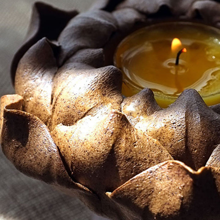 Buddha Stones Lotus Flower Ceramic Candle Holder Incense Burner Home Offering Decoration - image 3