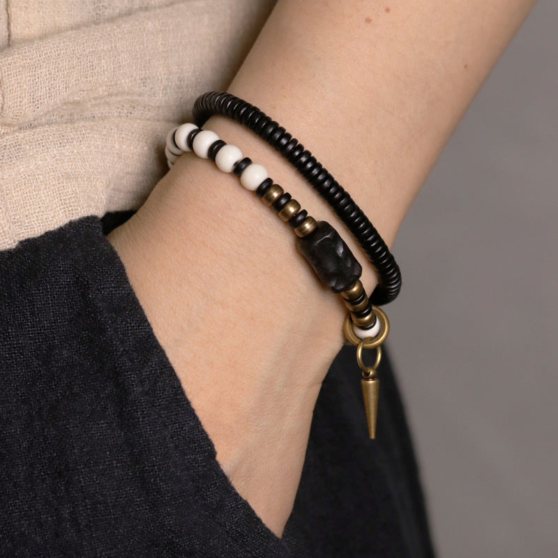 Buddha Stones Bone Beads Ebony Wood Copper Strength Couple Bracelet - image 9