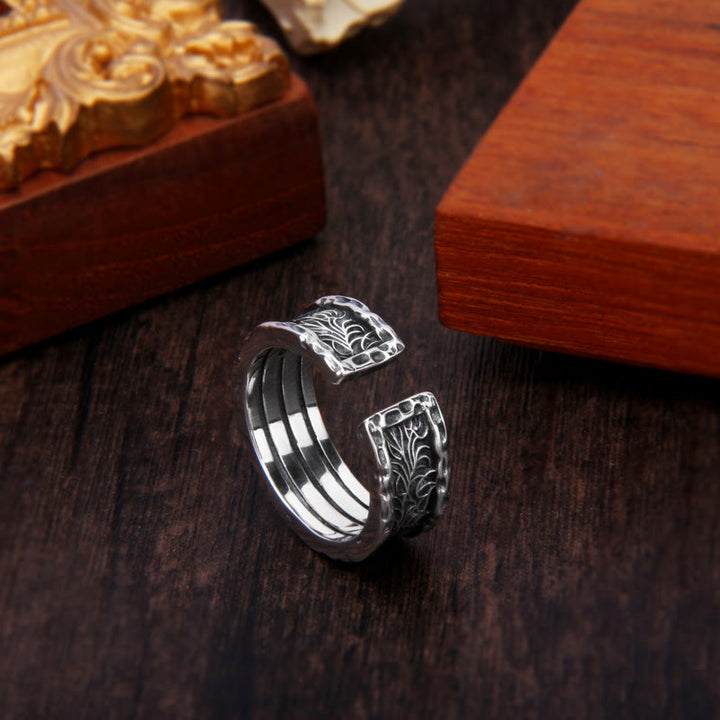 Buddha Stones 925 Sterling Silver Retro Tang Dynasty Flower Design Luck Adjustable Ring - image 6
