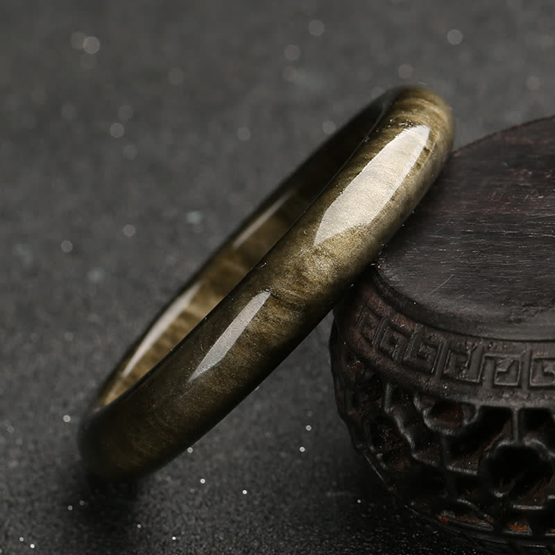 Buddha Stones Gold Sheen Obsidian Silver Sheen Obsidian Protection Bracelet Bangle - image 1