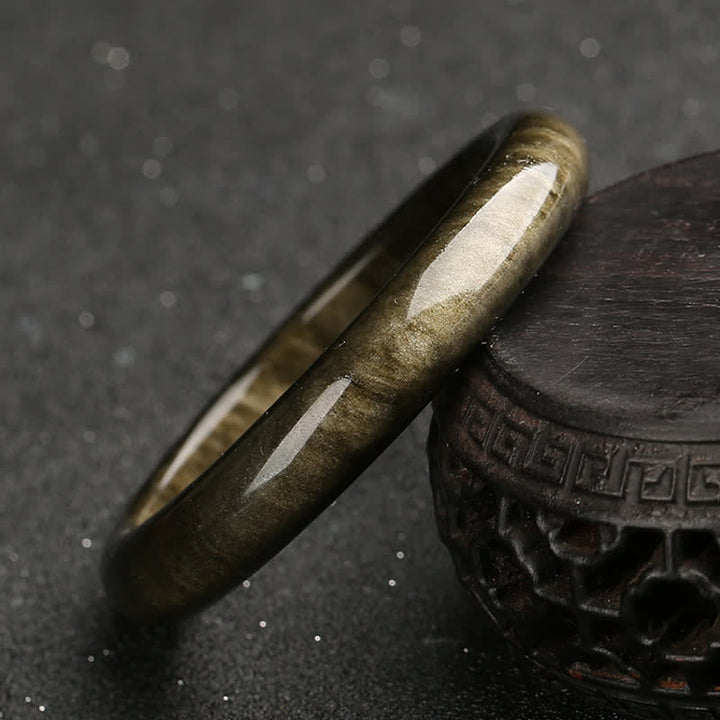 Buddha Stones Gold Sheen Obsidian Silver Sheen Obsidian Protection Bracelet Bangle - image 1