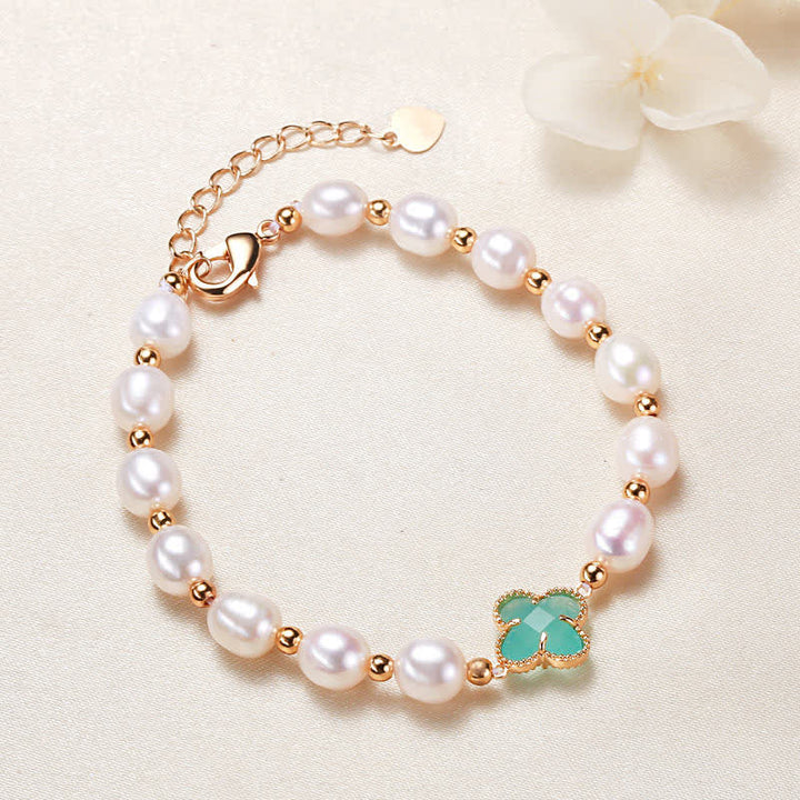 Buddha Stones Pearl Four Leaf Clover Wealth Chain Bracelet - image 9