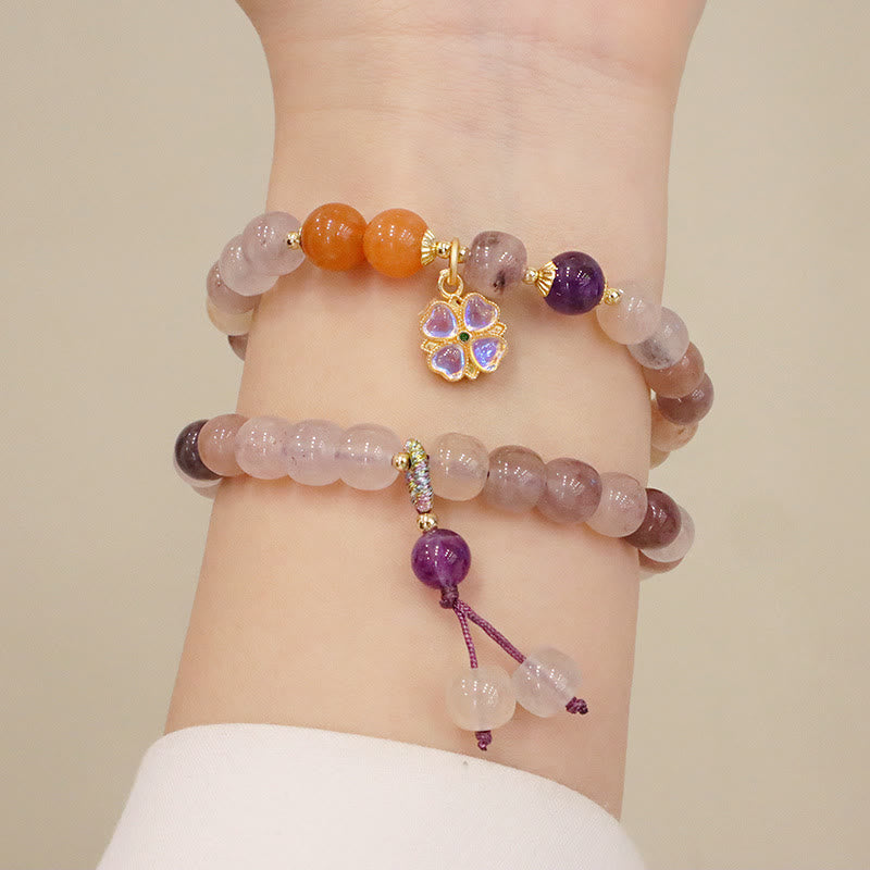 Buddha Stones Natural Purple Golden Silk Jade Violet Flower Bead Charm Wealth Bracelet - image 11