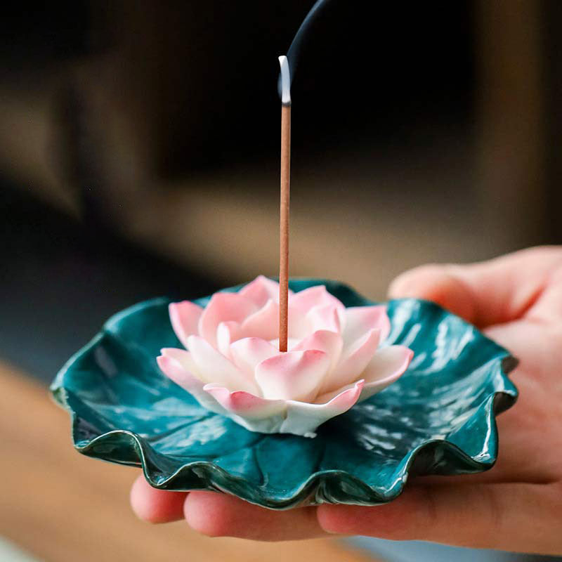 Buddha Stones Tibetan Lotus Blessing Incense Burner Decoration - image 0