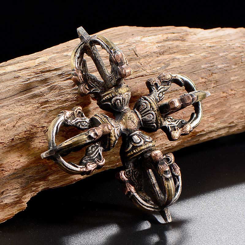 Tibetan Handmade 5 Prong Double Dorje Copper Iron Thunderbolt Strength Vajra - Copper Dorje/Vajra - image 0