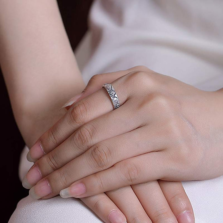 Buddha Stones 999 Sterling Silver Lotus Peony Flower Enlightenment Ring - image 6