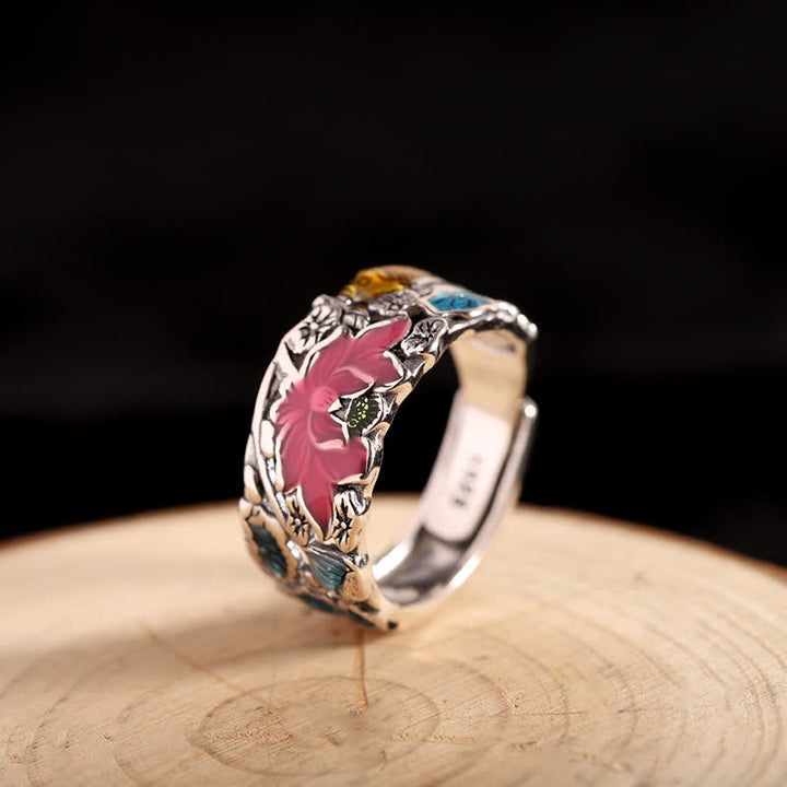 Buddha Stones 925 Sterling Silver Lotus Koi Fish Enlightenment Ring - 925 Sterling Silver - image 0
