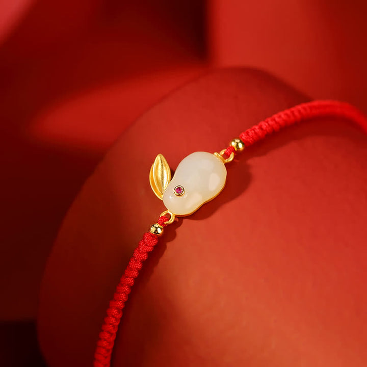 Buddha Stones 925 Sterling Silver Year of the Rabbit Hetian White Jade Luck Red String Protection Bracelet - image 3