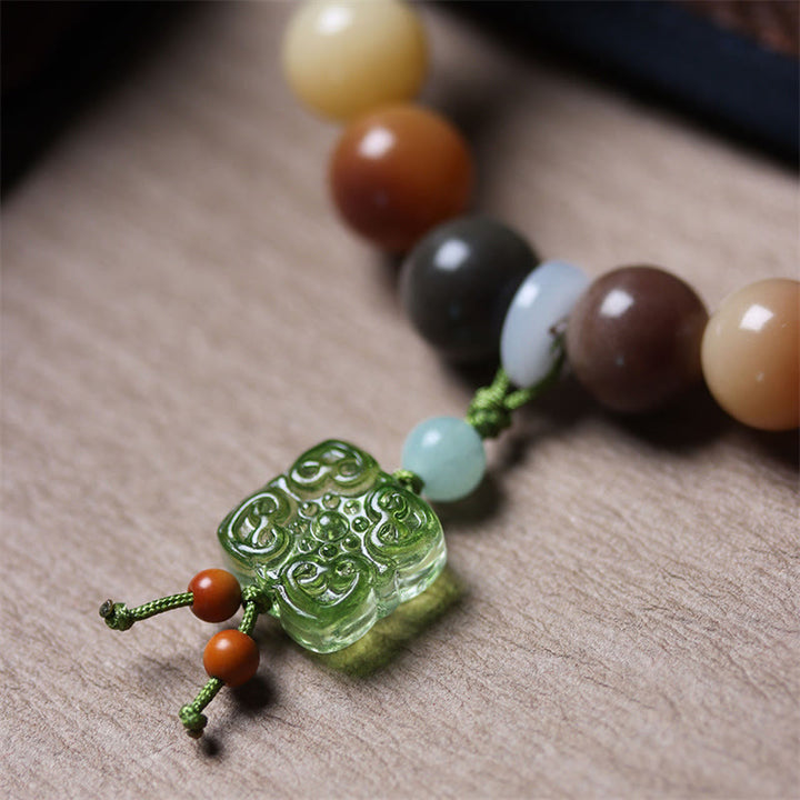 Buddha Stones Natural Multicolored Gradient Bodhi Seed Liuli Glass Charm Peace Bracelet - image 15