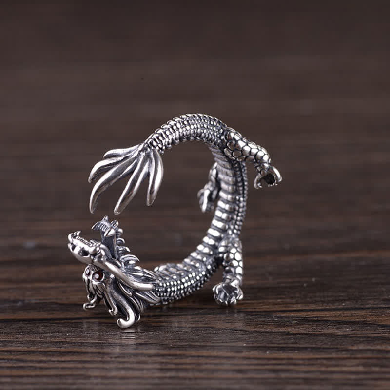 Buddha Stones 925 Sterling Silver Dragon Luck Protection Ring - image 8