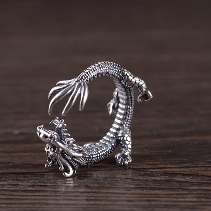 Buddha Stones 925 Sterling Silver Dragon Luck Protection Ring - image 8