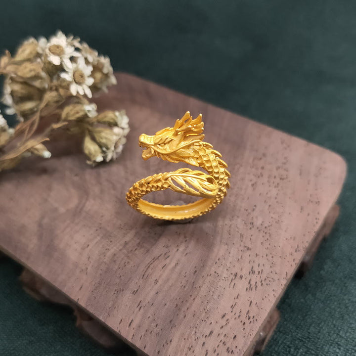 Buddha Stones Golden Dragon Success Strength Ring - image 5