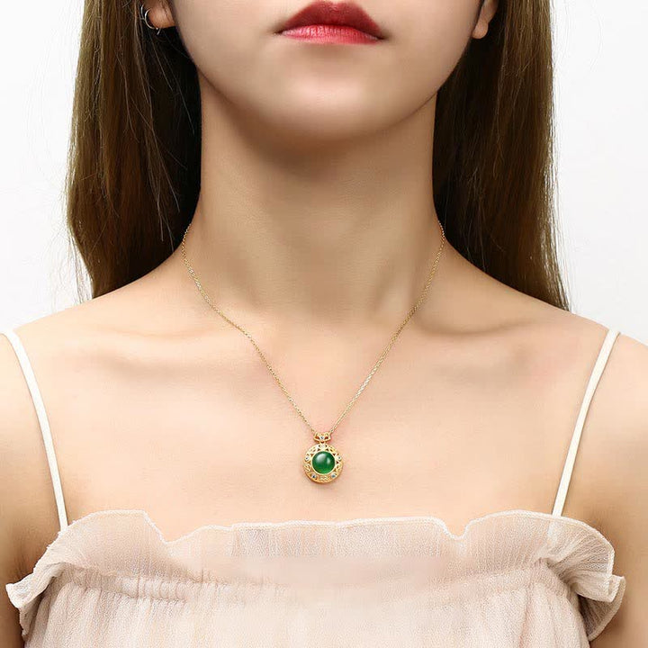 925 Sterling Silver Green Chalcedony Hetian White Jade Strength Necklace Pendant - image 3