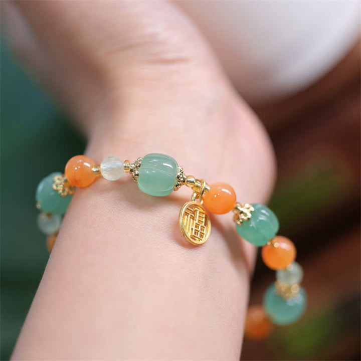 Buddha Stones Natural Golden Silk Jade Pumpkin Bead Fu Character Charm Wealth Bracelet - image 4