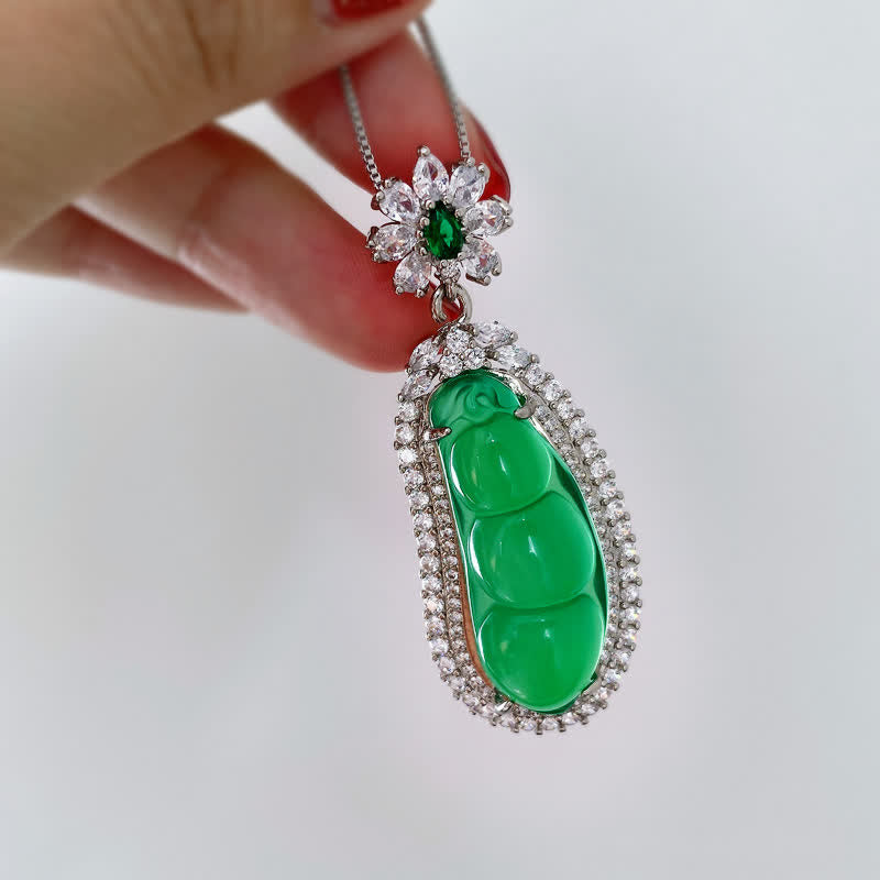 Fortune Bean Cyan Jade Luck Necklace Pendant - image 5
