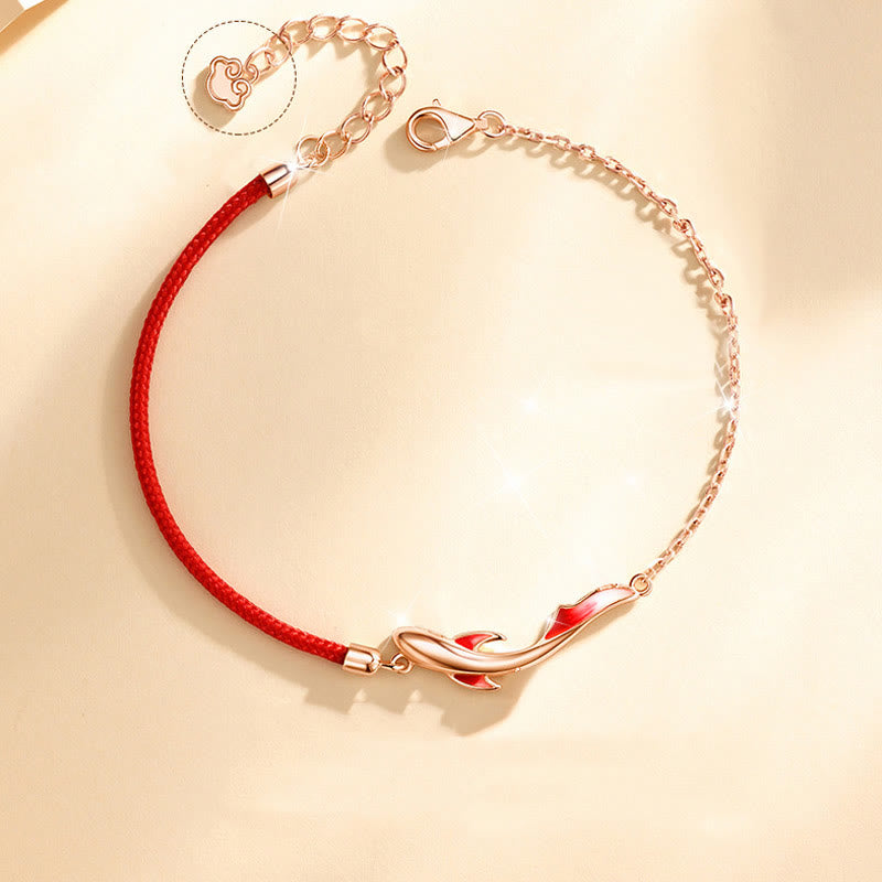 Buddha Stones 925 Sterling Silver Luck Koi Fish Lotus Star Braided Red String Bracelet - image 1