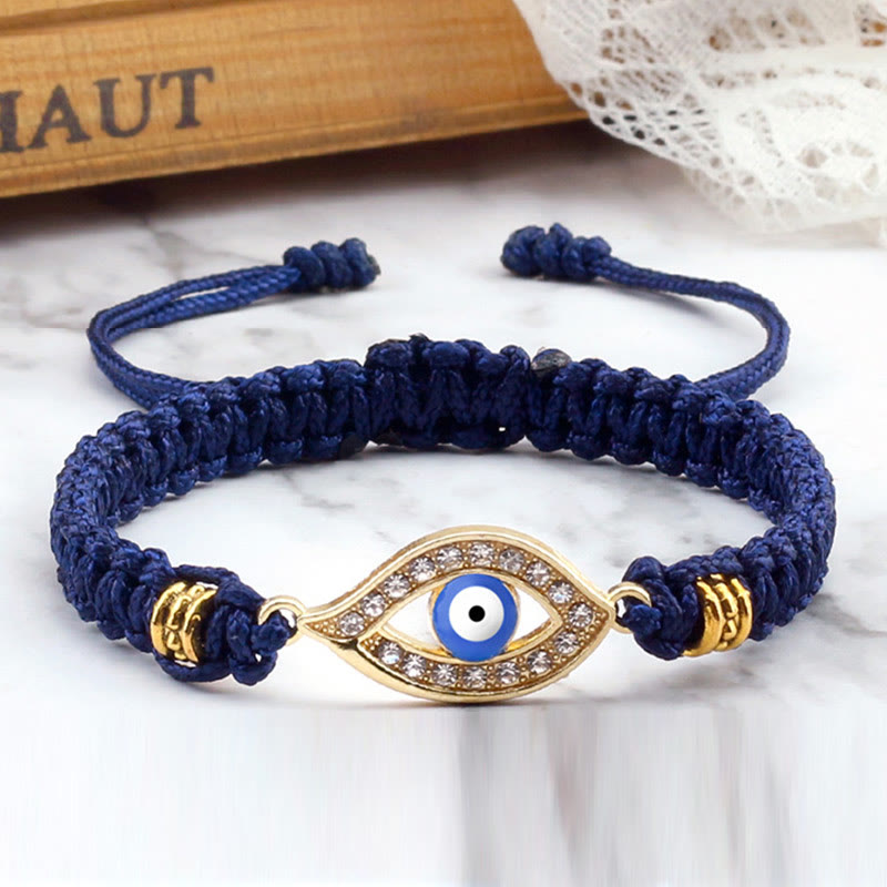 Buddha Stones Evil Eye Keep Away Evil Spirits String Bracelet - Navy Blue&Blue Evil Eye - Gold Border - image 28